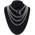 Layered Chain With Cross and Ring / 4pcs-set Aesthetic Choker / and Necklace