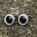 Minimalist Round Onyx Suit Brass Cufflinks