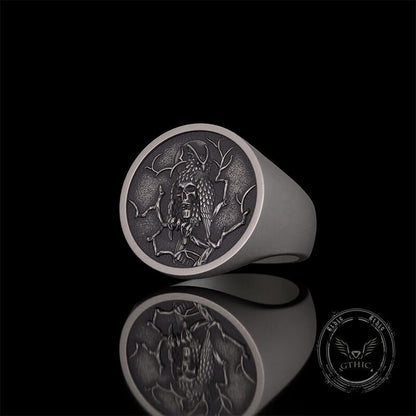 Night Owl Skull Sterling Silver Ring