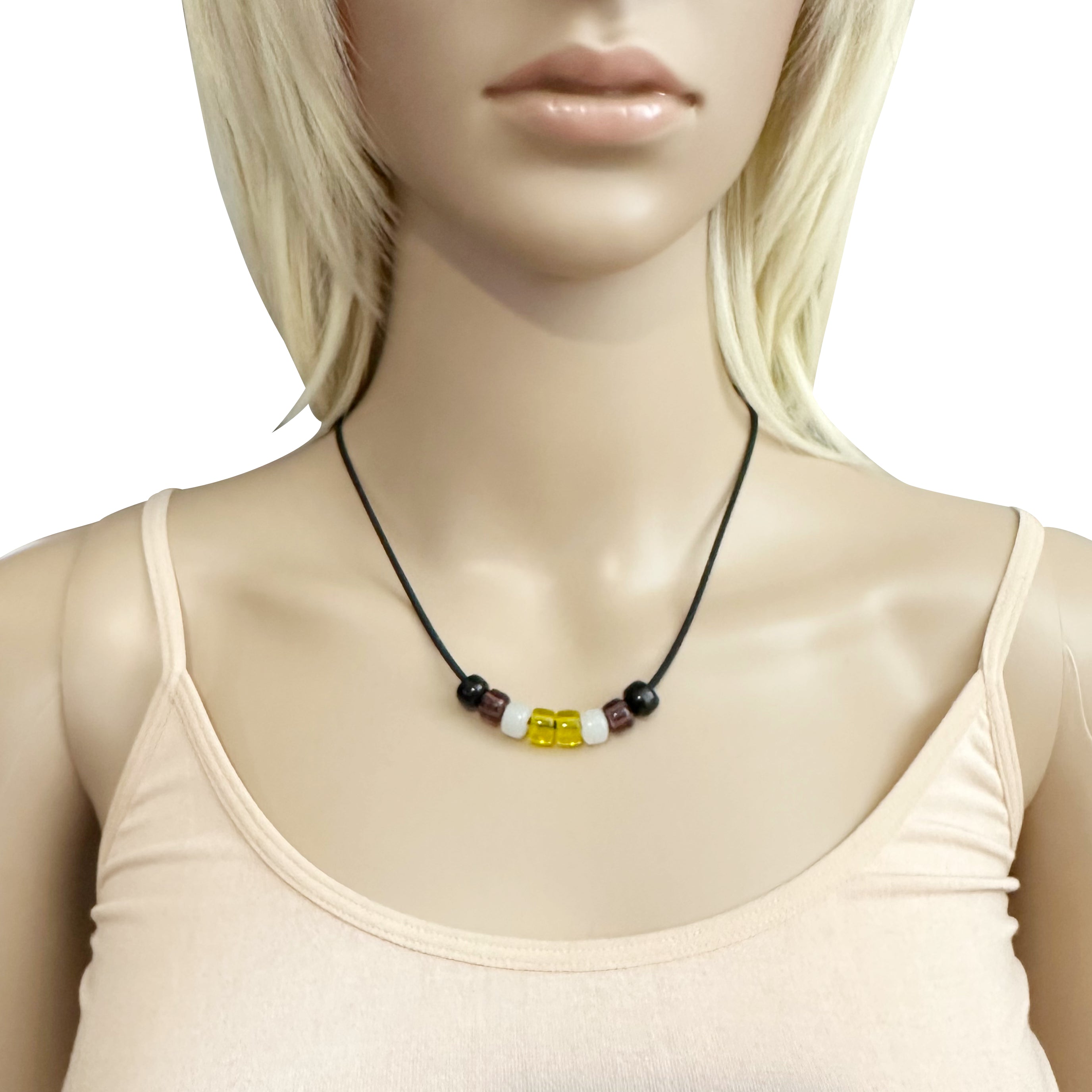 Nonbinary Pride/enby Ally Necklace With Czech Glass Beads on Black Rubber Cord, 18 Inches