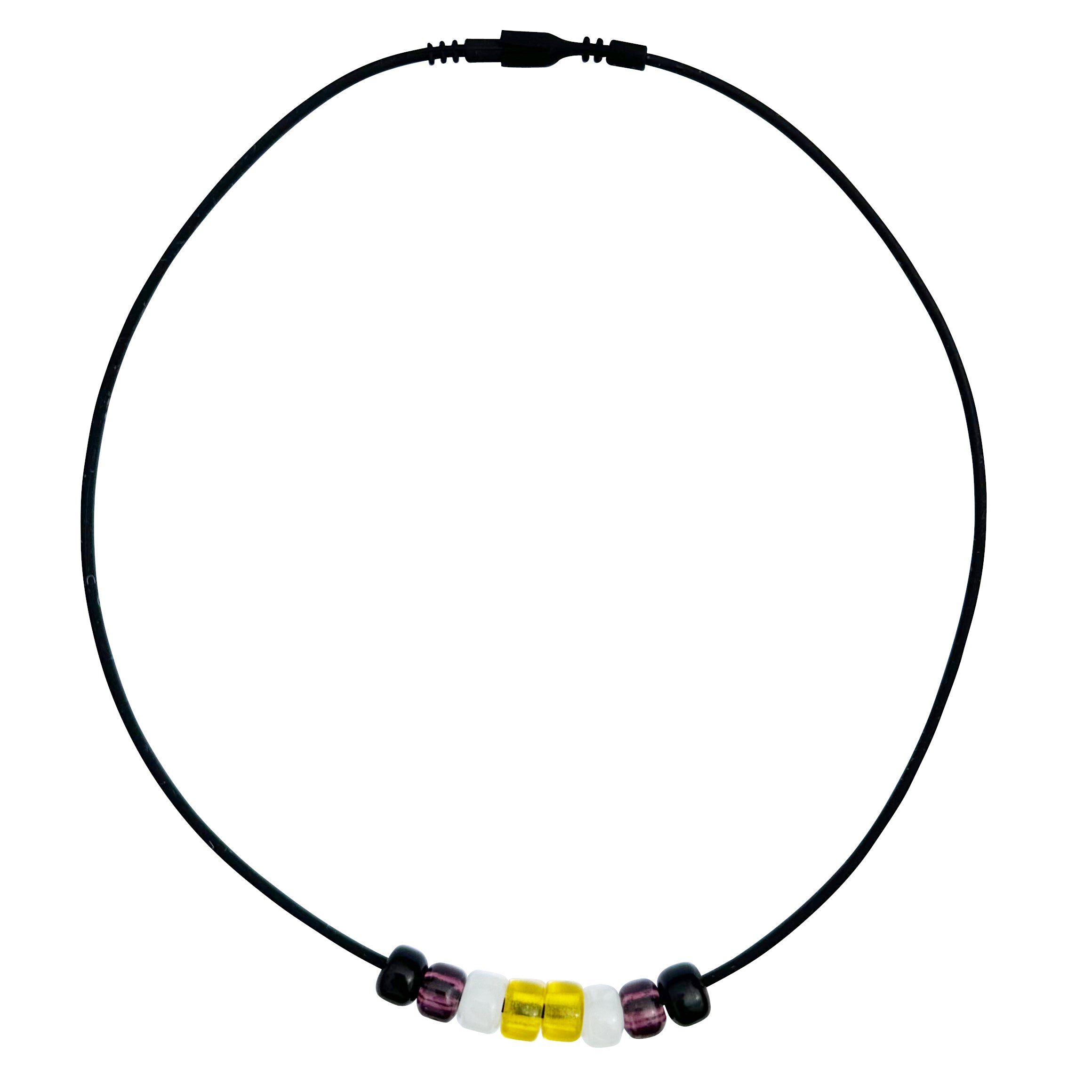 Nonbinary Pride/enby Ally Necklace With Czech Glass Beads on Black Rubber Cord, 18 Inches