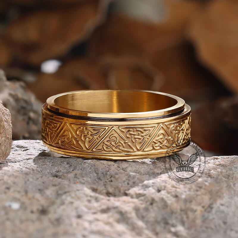 Nordic Celtic Triangle Knot Stainless Steel Spinner Ring