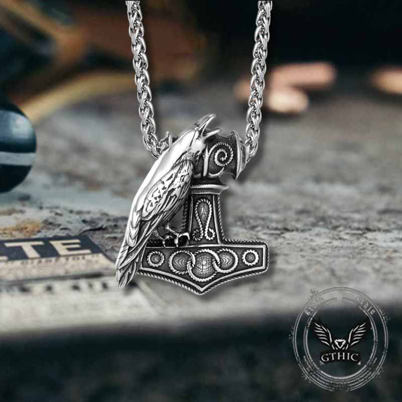 Nordic Thor's Hammer Raven Stainless Steel Pendant