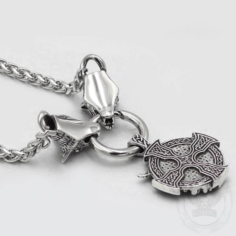 Odin Wolf Raven Stainless Steel Viking Necklace