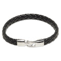 Black Leather Braided Bracelet With Buckle Clasp