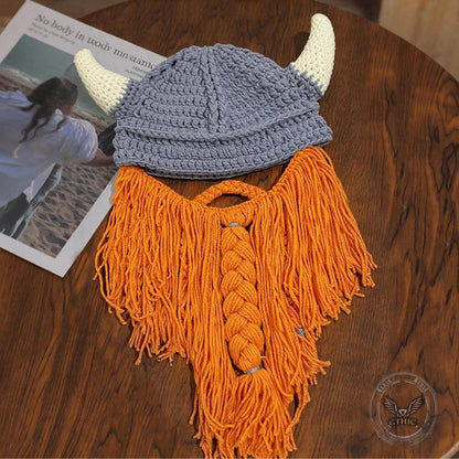 Personalized Christmas Viking Hand-knitted Beard Horned Hat