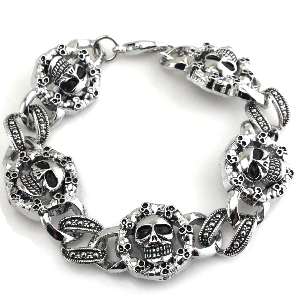 Punk Stainless Steel Bracelet for / Gothic Double Skull Heads Cuff Bracelets / Jewelry
