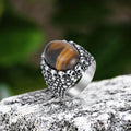Punk Dense Skull Tiger Eye Stone Stainless Steel Ring