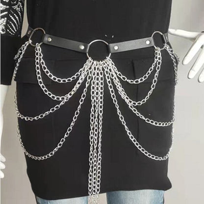 Punk Multi-layer Metal Chain Leather Waist Belt