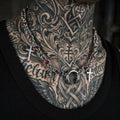 Punk Red Bead Horseshoe Rivet Cross Stainless Steel Necklace