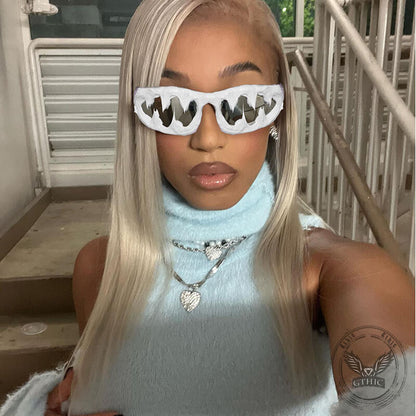 Punk Sharp Teeth Design Drip Glue Pc Sunglasses