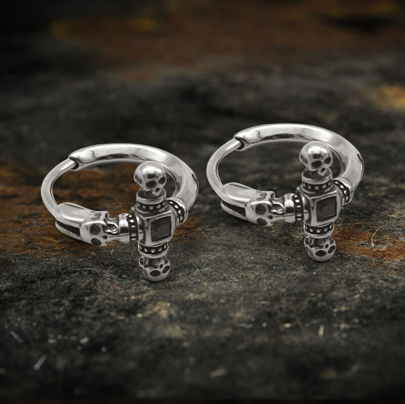 Punk Skull Cross Stainless Steel Hoop Earrings