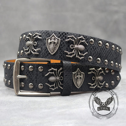 Punk Spider Rivet Snake Pattern Pu Leather Belt