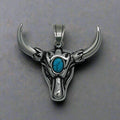 Punk Turquoise Bull Head Stainless Steel Pendant
