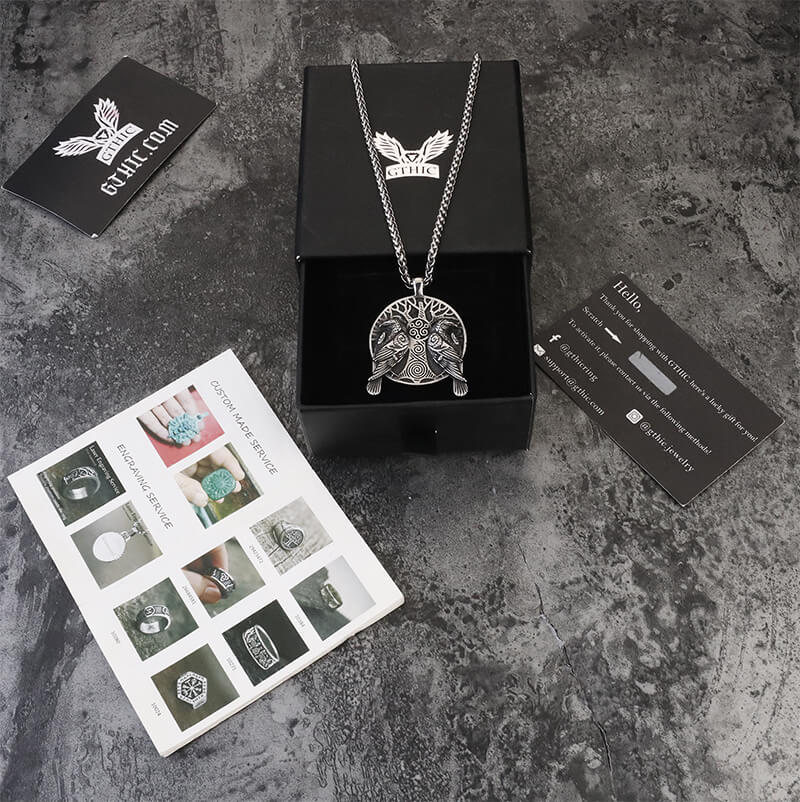Raven Tree of Life Stainless Steel Viking Pendant