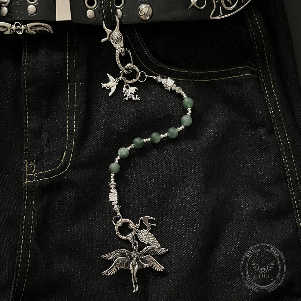 Retro Angel Wings Matte Beaded Alloy Pants Chain