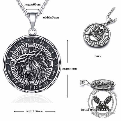 Retro Jesus Head Sacred Heart Stainless Steel Pendant