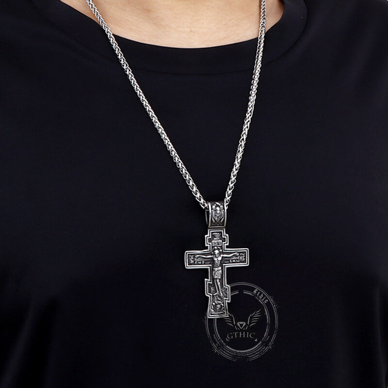 Retro Orthodox Crucifixion Stainless Steel Cross Pendant