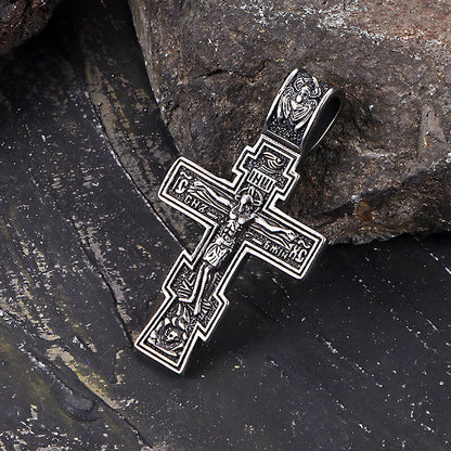 Retro Orthodox Crucifixion Stainless Steel Cross Pendant