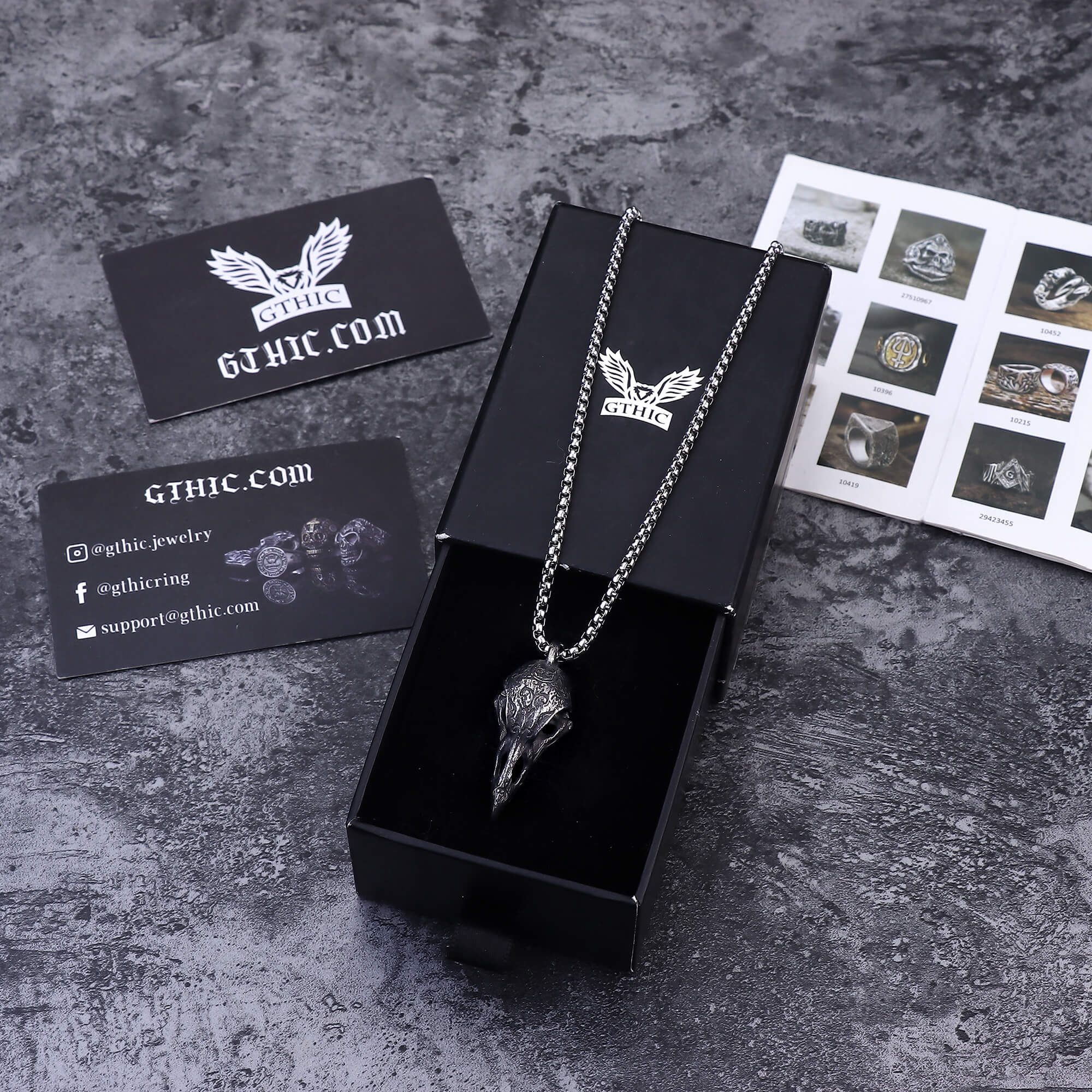 Retro Raven Stainless Steel Skull Pendant