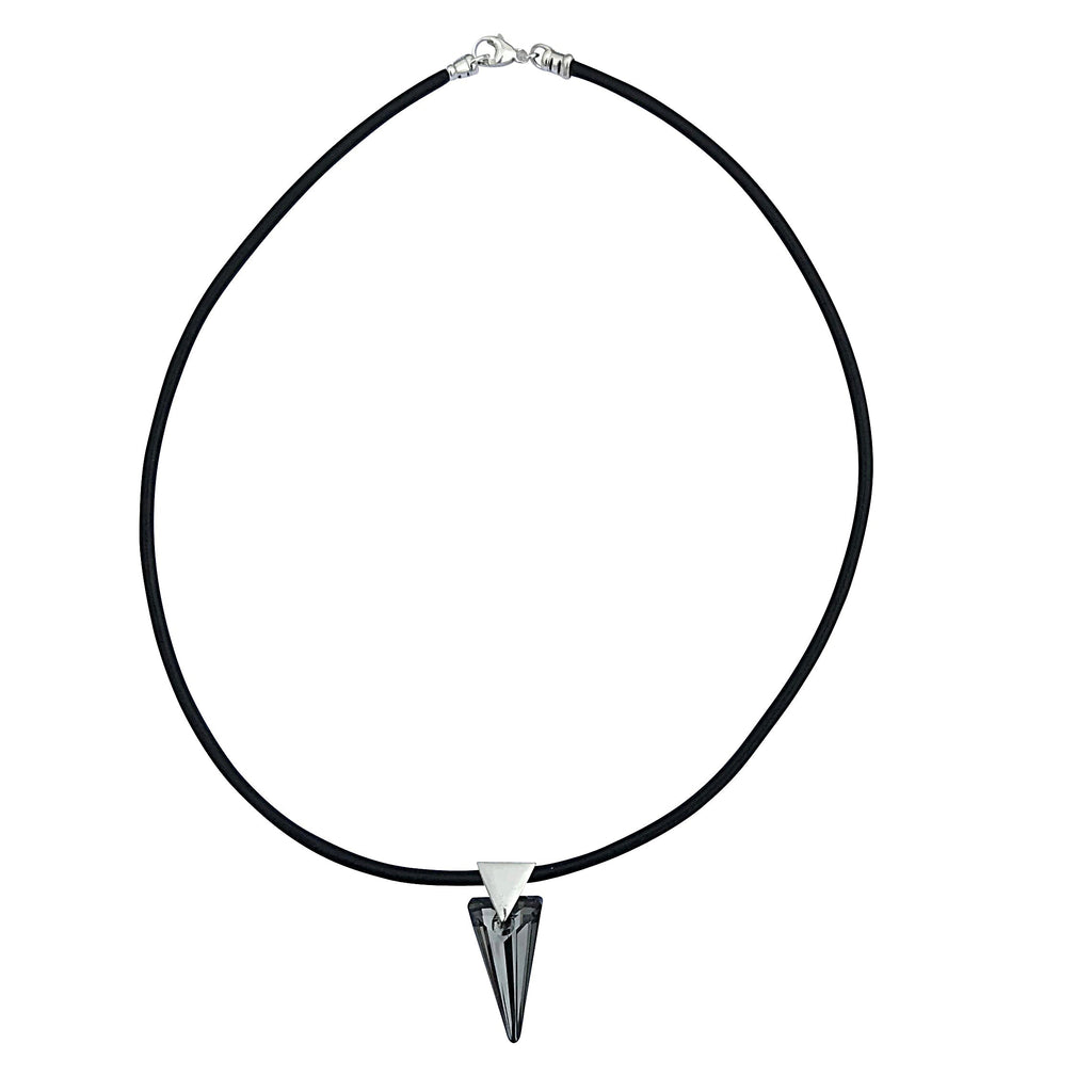 Reversible Dark Rainbow Swarovski Crystal Spike Pendant Necklace on Sterling Silver Black Leather Cord