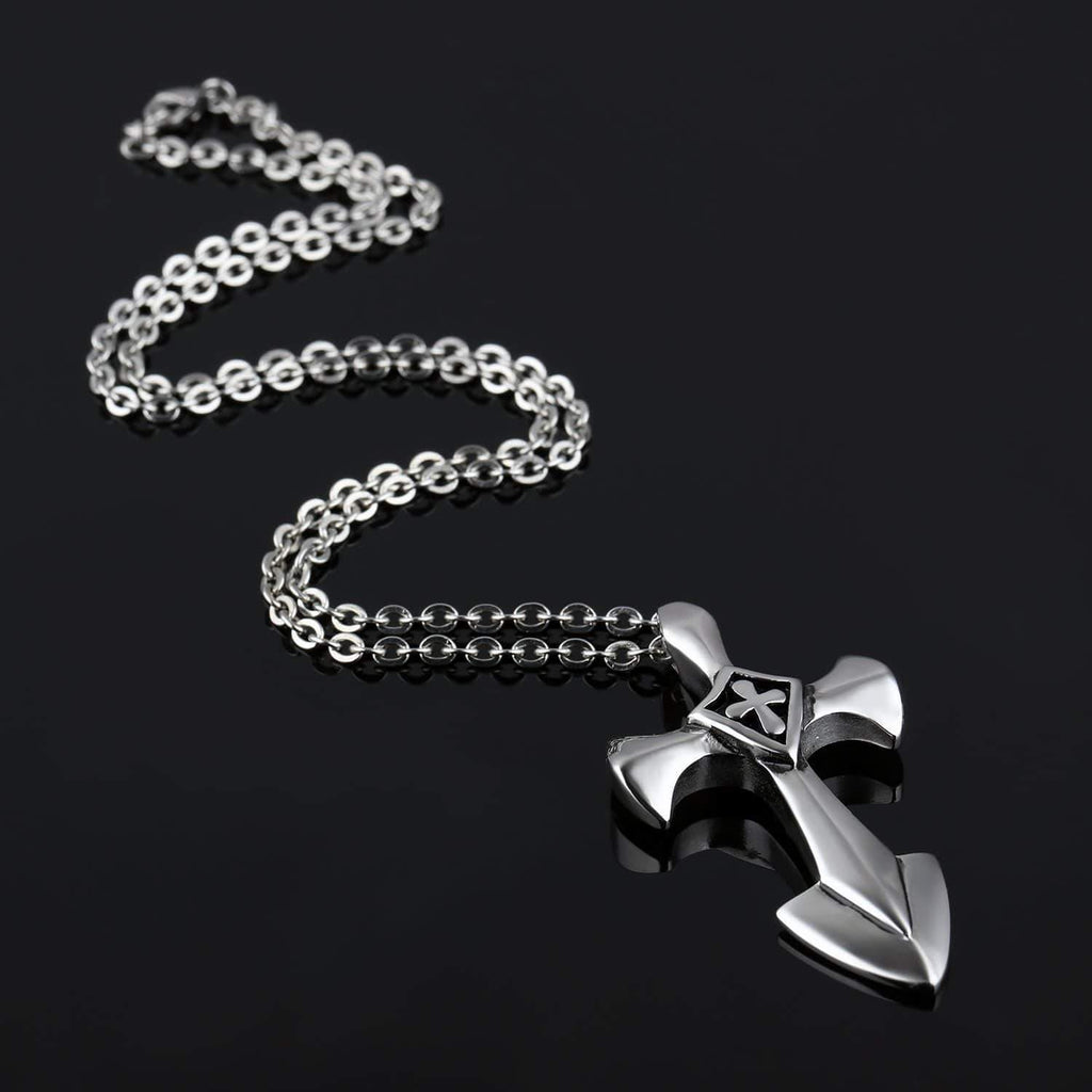 Rock Style Stainless Steel Cross Pendant With 50cm Link Chain / Alternative Jewelry