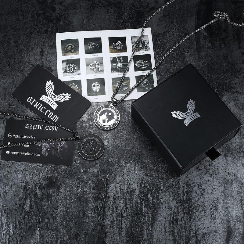 Rotatable Skoll and Hati Wolf Runes Stainless Steel Pendant