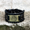 Runes Valknut Wristband Alloy Leather Viking Bracelet