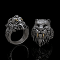 Saber-toothed Tiger Head Sterling Silver Ring