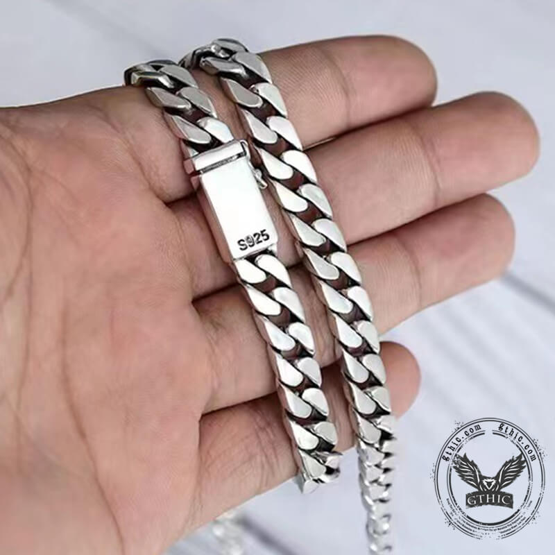 Simple Box Clasp Cuban Link Chain Sterling Silver Necklace
