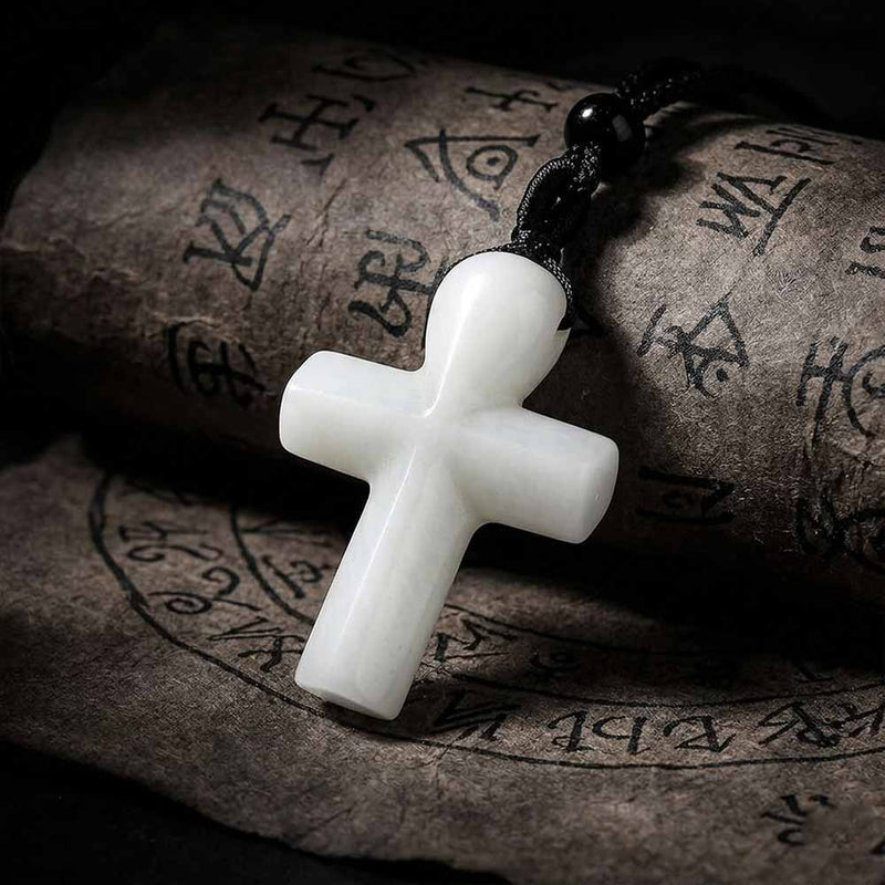 Simple Natural Crystal Cross Charm Necklace