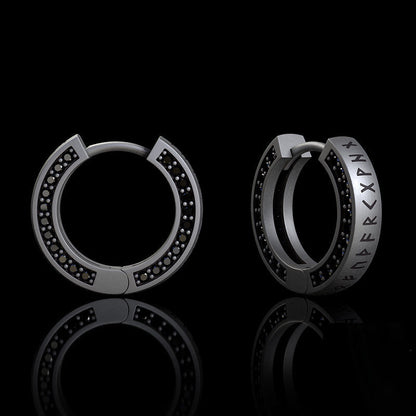 Simple Viking Runes Zircon Sterling Silver Stud Earrings