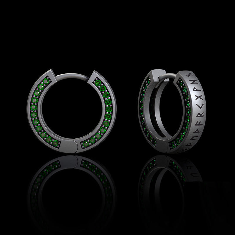 Simple Viking Runes Zircon Sterling Silver Stud Earrings