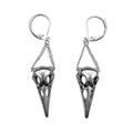 Silver Hanging Raven Skull Leverback Earrings