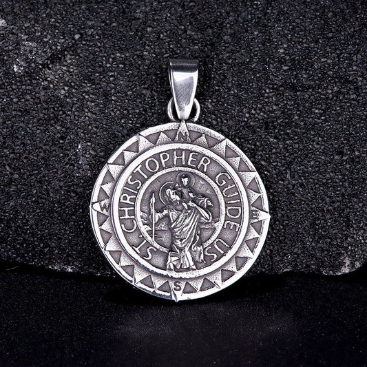 St. Christopher Protect Us Stainless Steel Pendant
