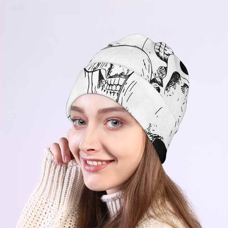 Terrible White Skull Print Warm Knitted Beanies Hat