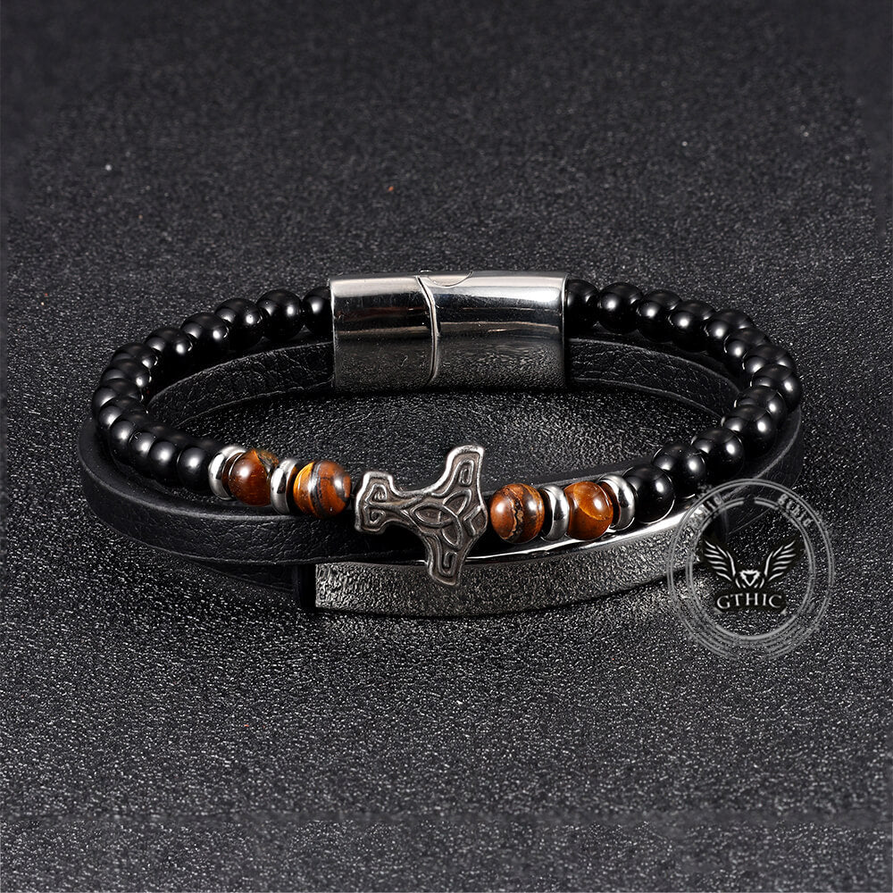Thor's Hammer Agate Tiger Eye Stainless Steel Bracelet