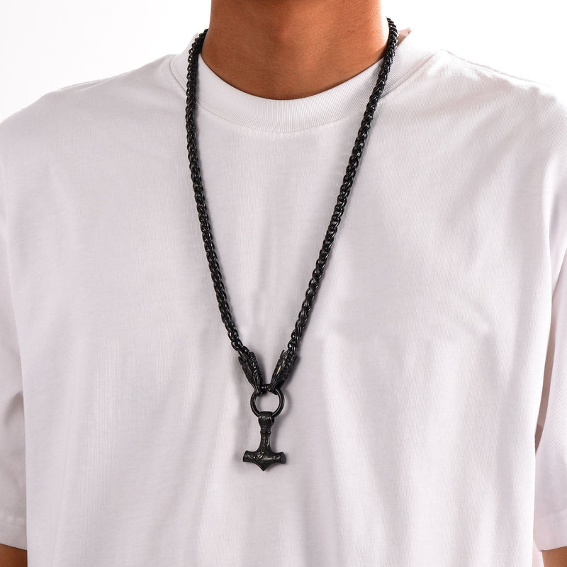 Viking Thor's Hammer Mjolnir Necklace for With Wolf Chain