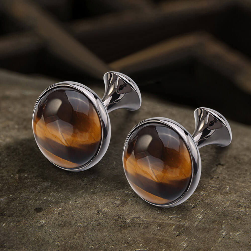 Tiger���s Eye Brass Gemstone Cufflinks