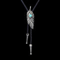 Turquoise-inlaid Feather Alloy Bolo Tie