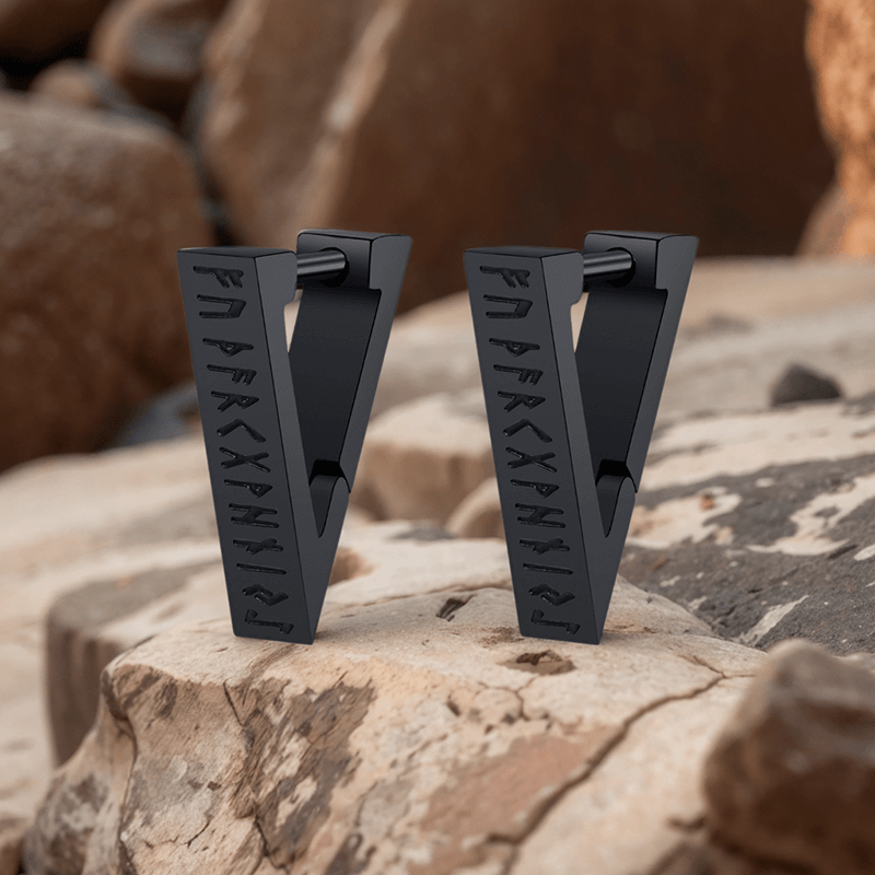 Viking Runes Triangle Stainless Steel Earrings