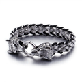 Stainless Steel Cowhide Leather Bracelet With Wolf Head / Male Jewelry