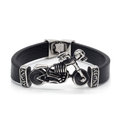 Stainless Steel Motor Skull Charms Leather Bracelet / Cool Black Biker Bracelets