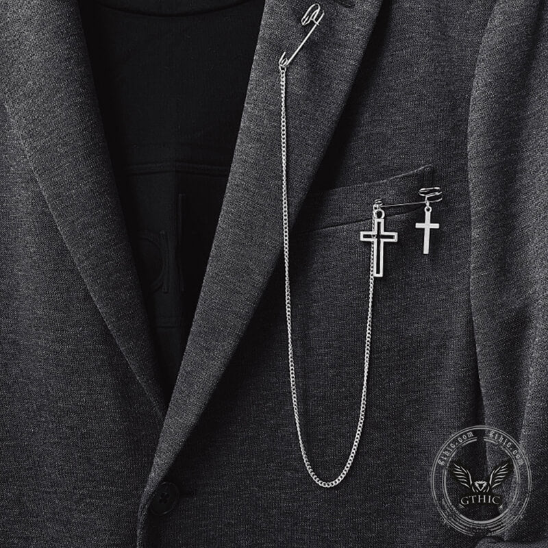 Cross Tassel Chain Brooch