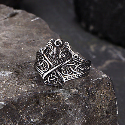 Double Axe Celtic Knot Stainless Steel Viking Ring