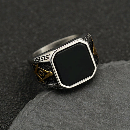 Frosted Lapis Lazuli Masonic Stainless Steel Ring