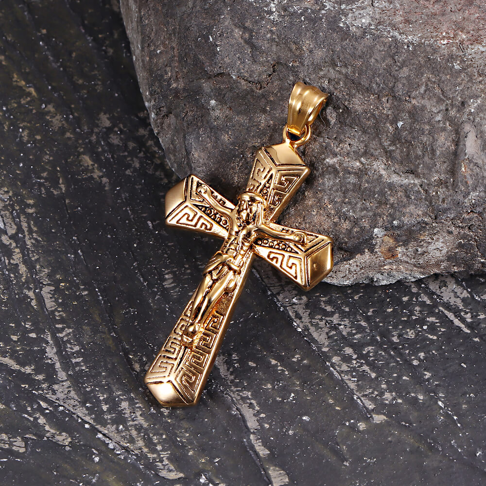 Jesus Suffering Stainless Steel Cross Pendant