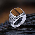 Pattern Square Turquoise Stainless Steel Ring