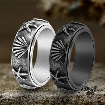 Shell Starfish Stainless Steel Spinner Ring