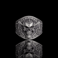 Winged Skull Sterling Silver Ruby Biker Ring